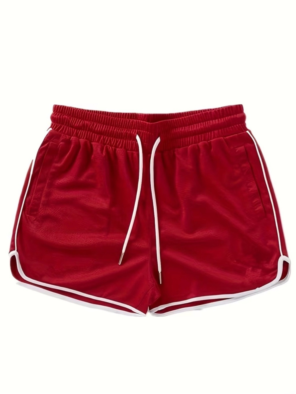 Men's Red Athletic Drawstring Shorts with White Trim